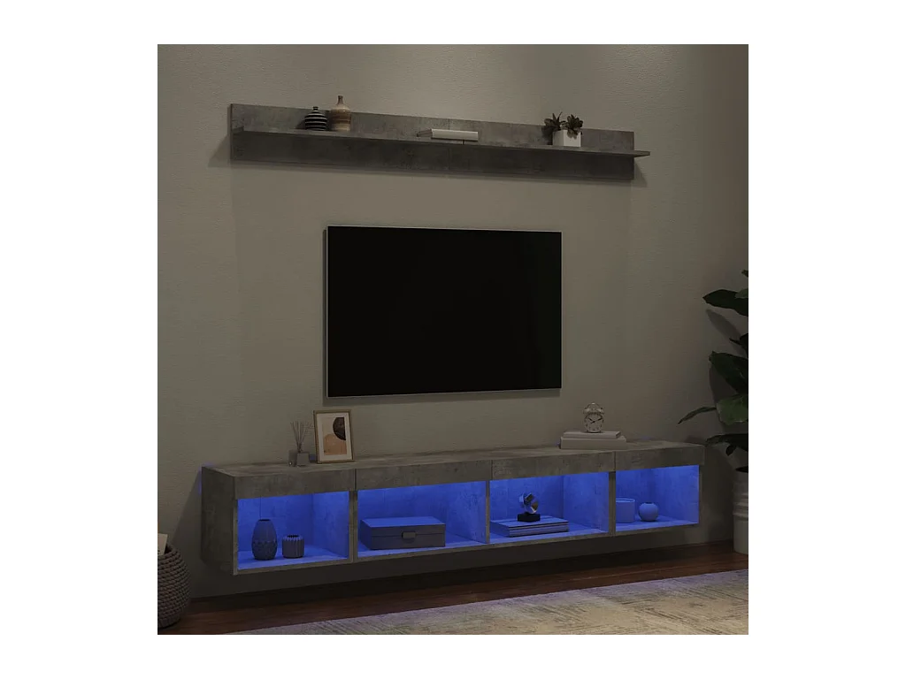 Unités murales TV avec LED 5 pcs gris béton bois d'ingénierie