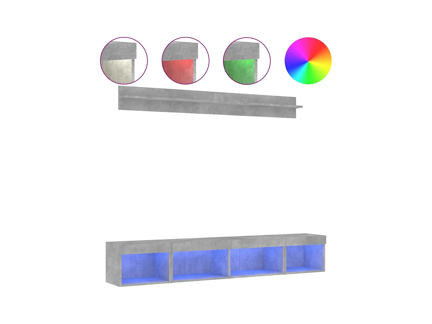 Unités murales TV avec LED 5 pcs gris béton bois d'ingénierie