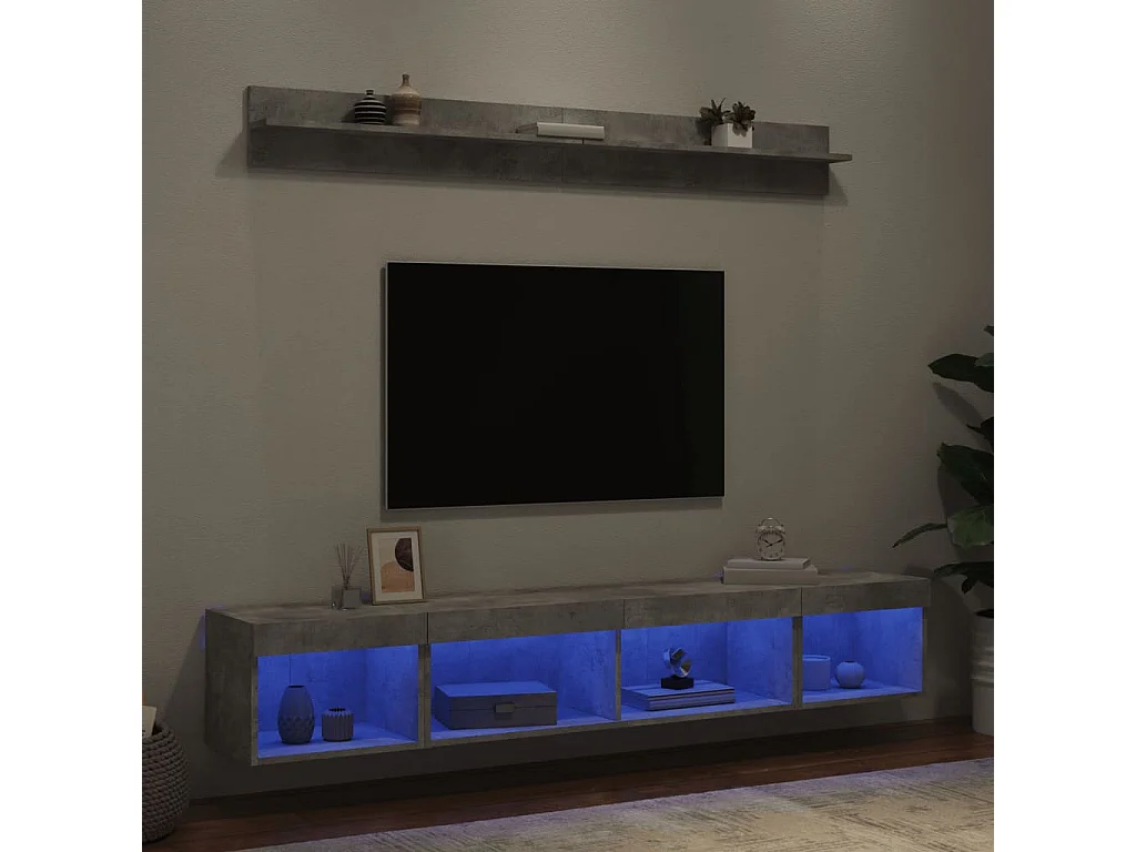 Unités murales TV avec LED 5 pcs gris béton bois d'ingénierie