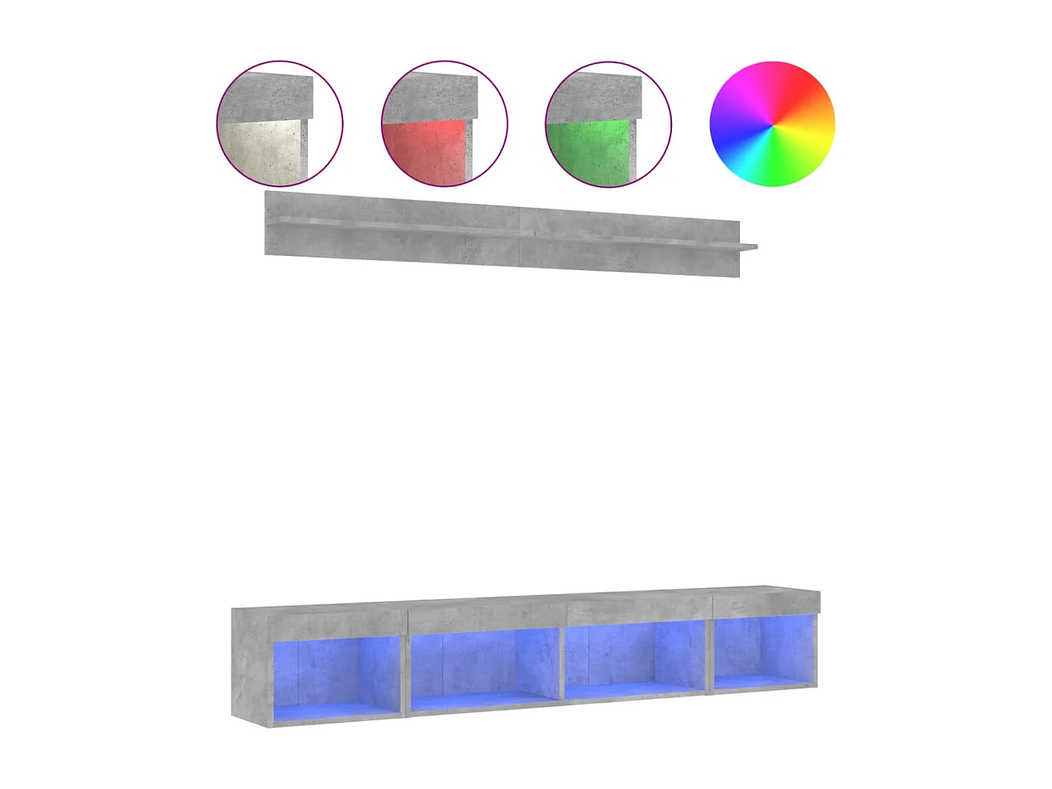 Unités murales TV avec LED 5 pcs gris béton bois d'ingénierie