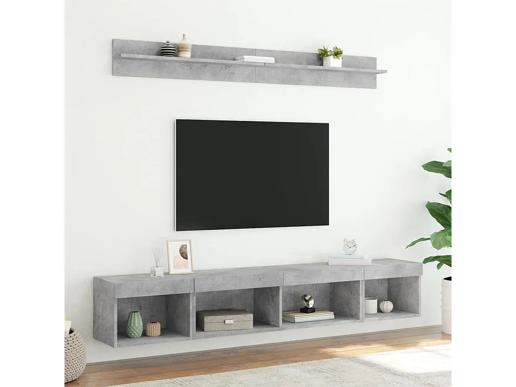 Unités murales TV avec LED 5 pcs gris béton bois d'ingénierie