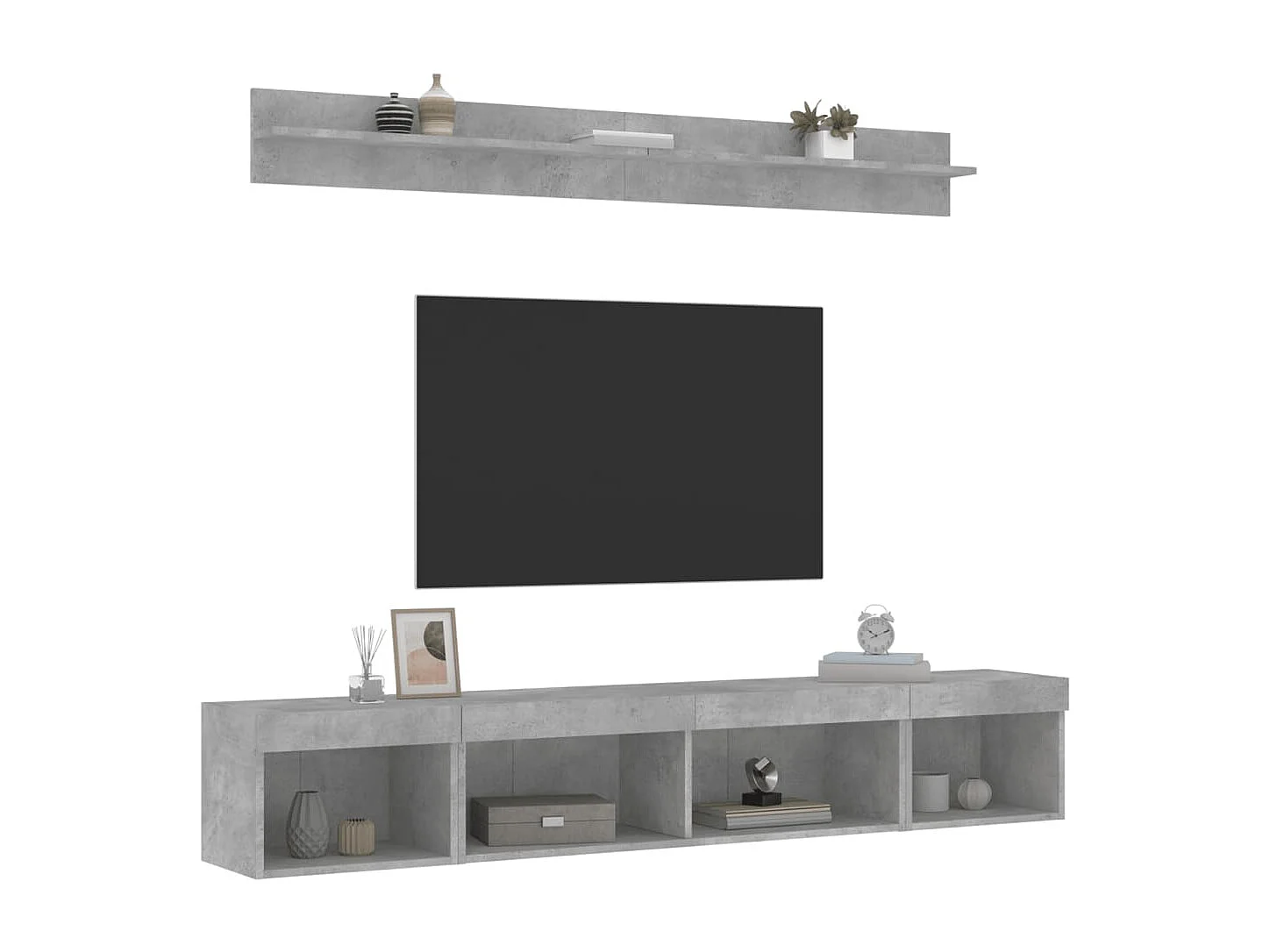 Unités murales TV avec LED 5 pcs gris béton bois d'ingénierie
