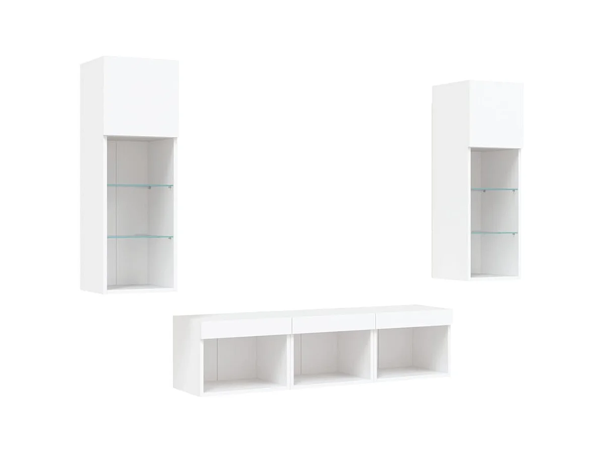 Parete attrezzata TV con LED 5 pezzi in legno ingegnerizzato bianco