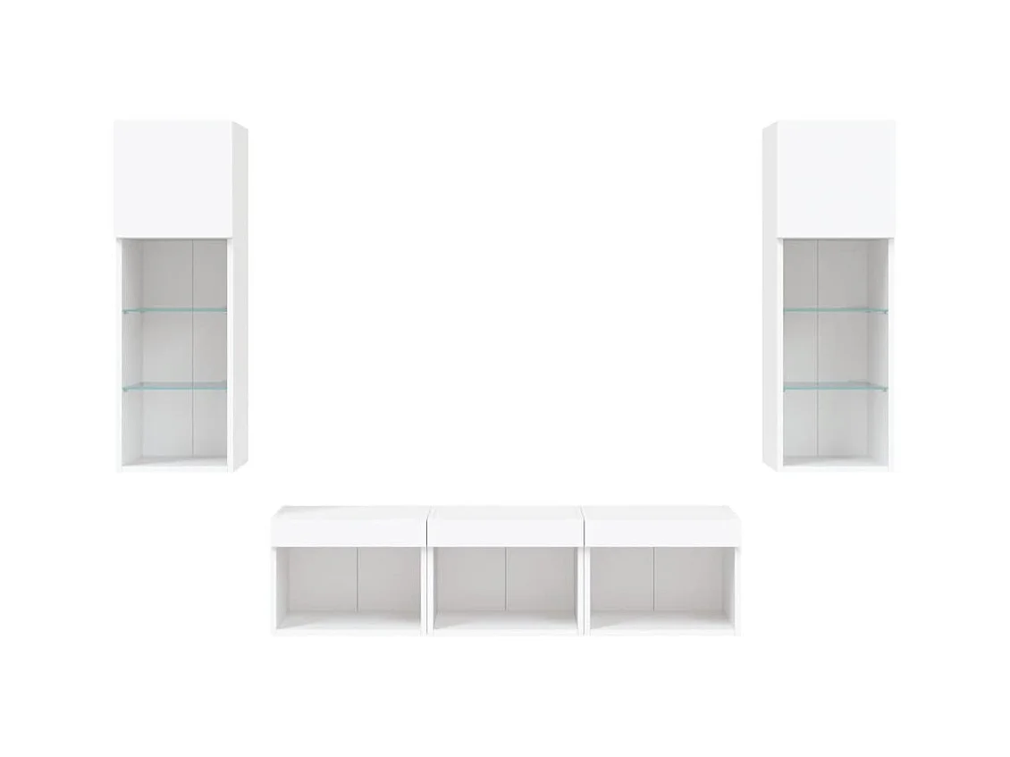 Parete attrezzata TV con LED 5 pezzi in legno ingegnerizzato bianco