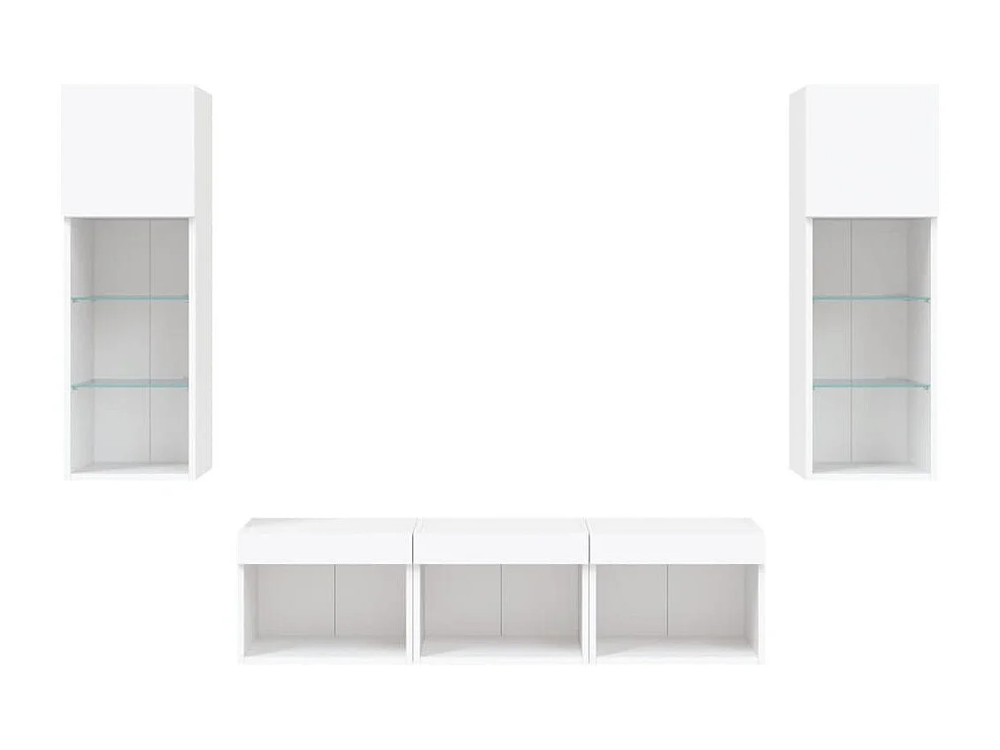 Unités murales TV avec LED 5 pcs blanc bois d'ingénierie