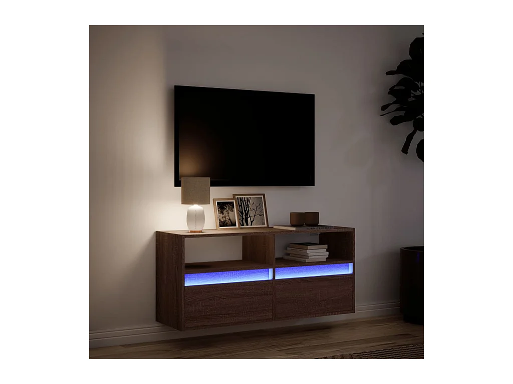 TV-wandmeubel met ledverlichting, bruin eiken, 100x31x45 cm