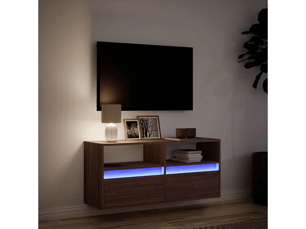 Mobile porta TV a parete con luci LED, rovere marrone, 100x31x45 cm