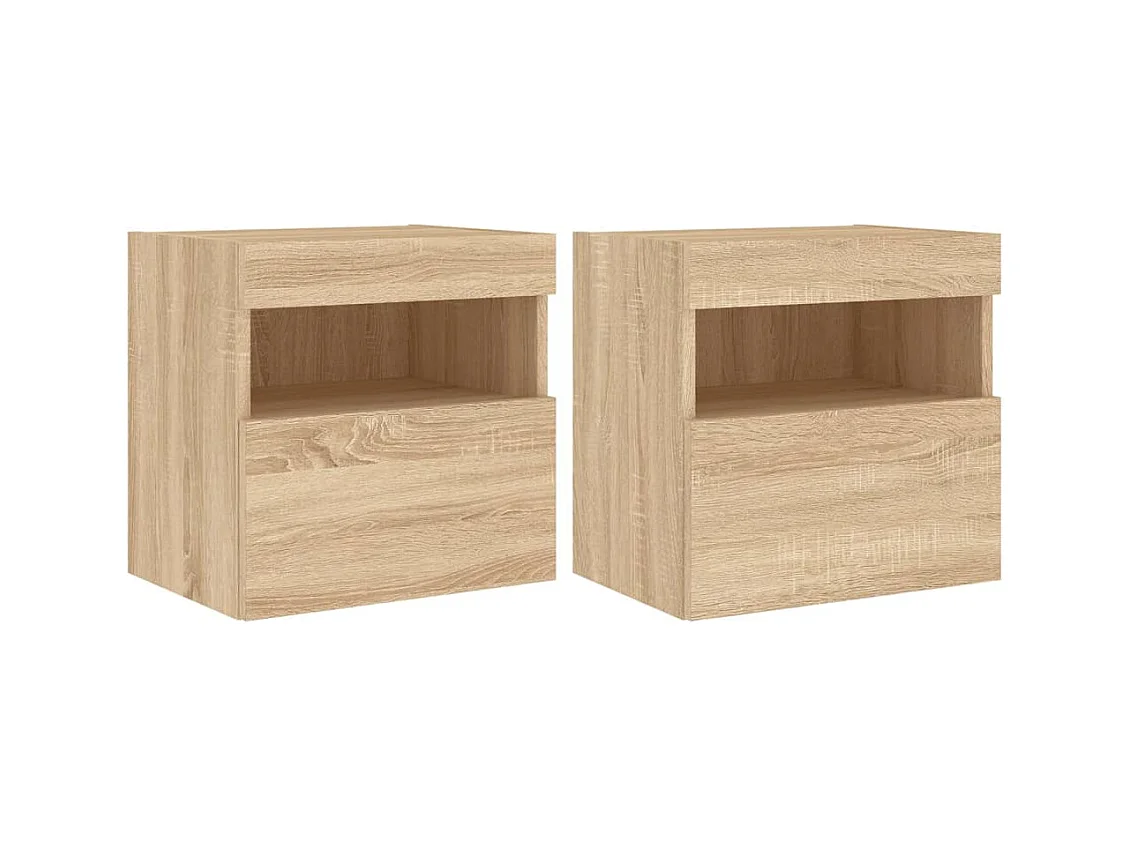 Wandmeubels met ledverlichting, 2 stuks, Sonoma eiken, 40x30x40 cm