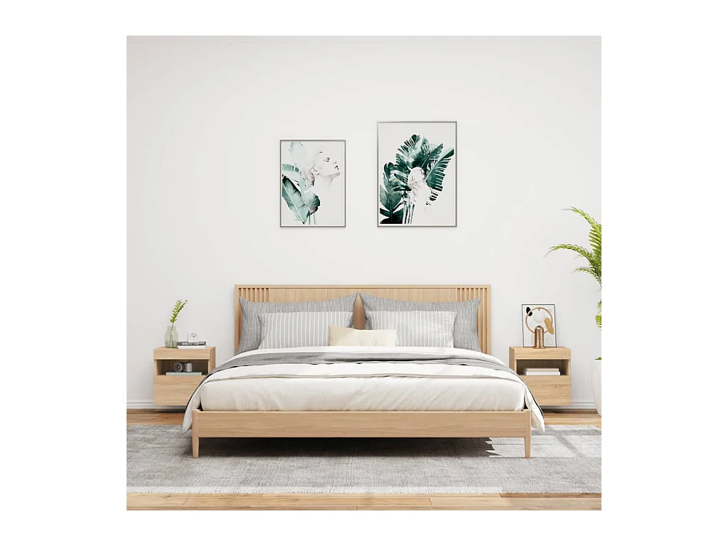 Wandmeubels met ledverlichting, 2 stuks, Sonoma eiken, 40x30x40 cm