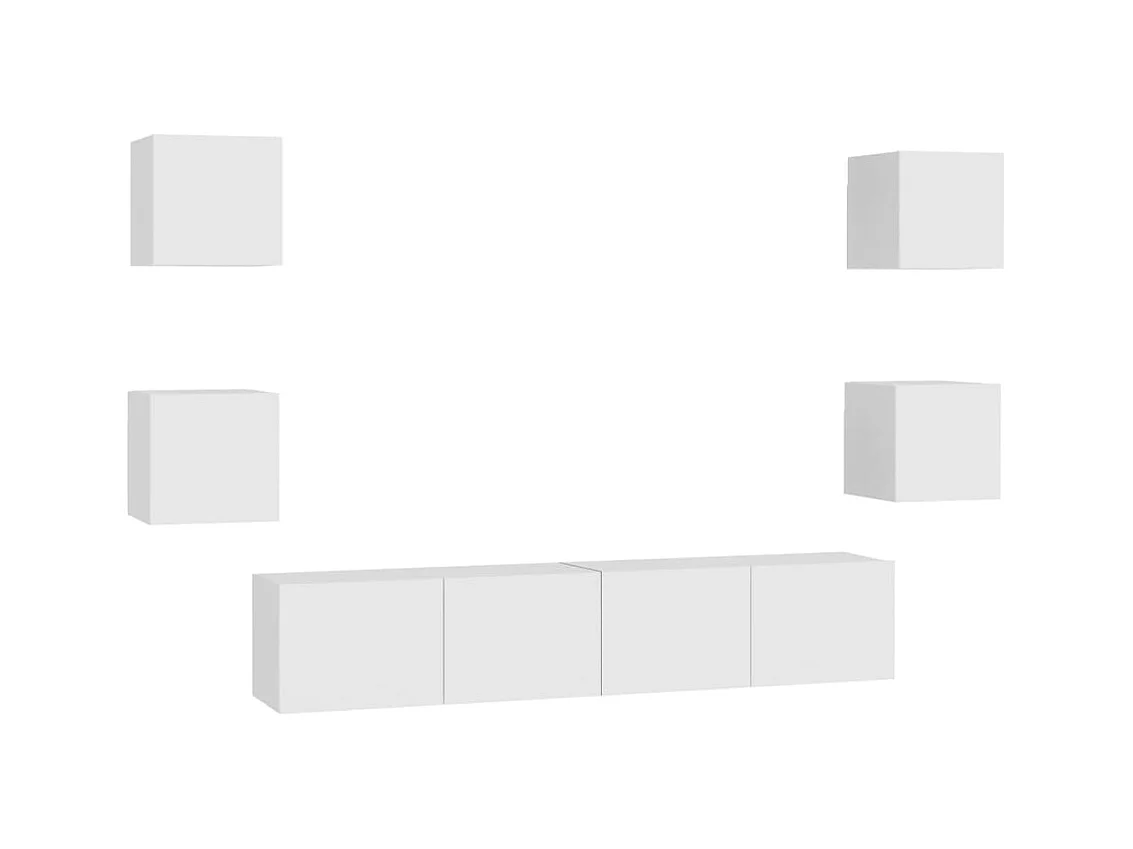 Set porta TV da 6 pezzi, bianco, legno ingegnerizzato