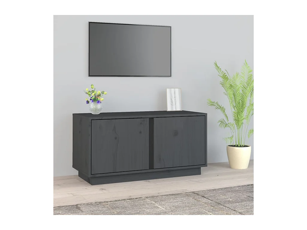 Mobile TV grigio 80x35x40,5 cm Legno massello di pino