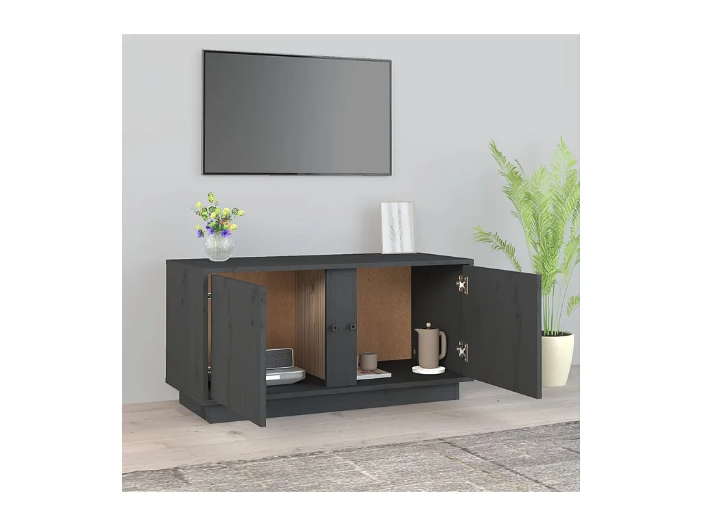Mobile TV grigio 80x35x40,5 cm Legno massello di pino
