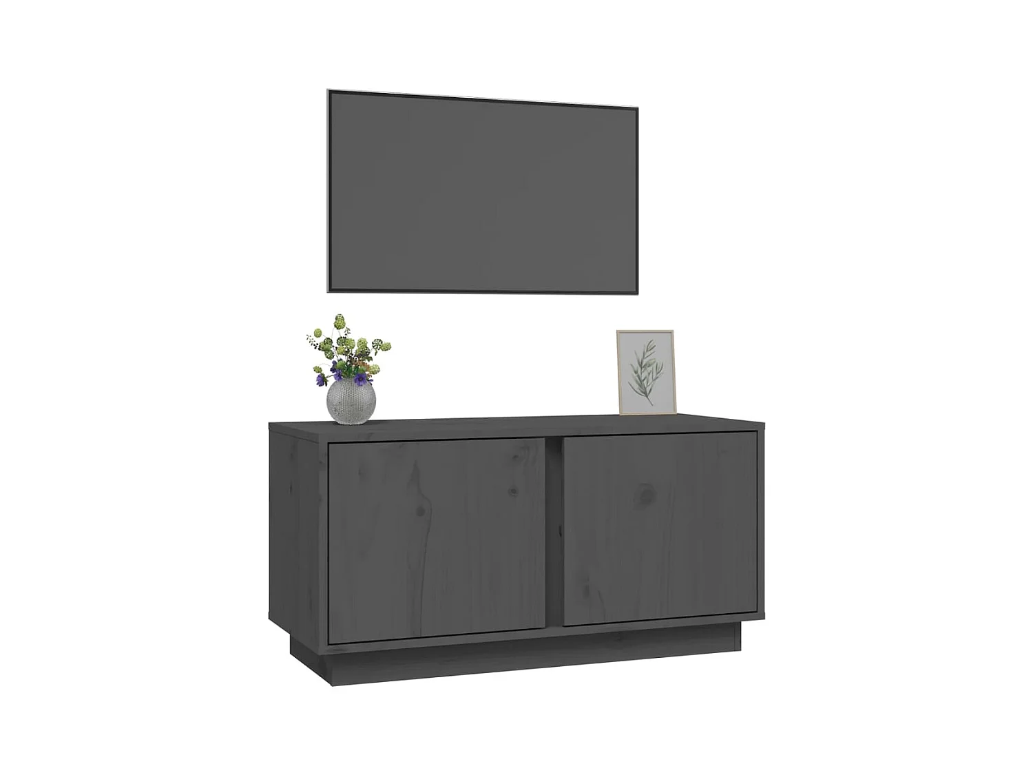 Mobile TV grigio 80x35x40,5 cm Legno massello di pino
