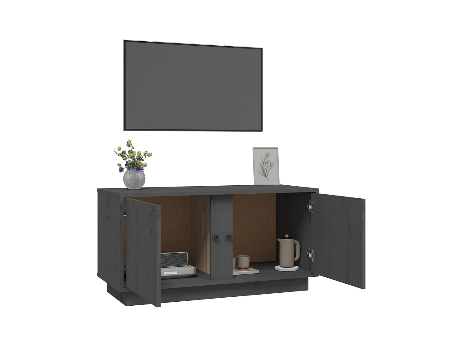 Mobile TV grigio 80x35x40,5 cm Legno massello di pino