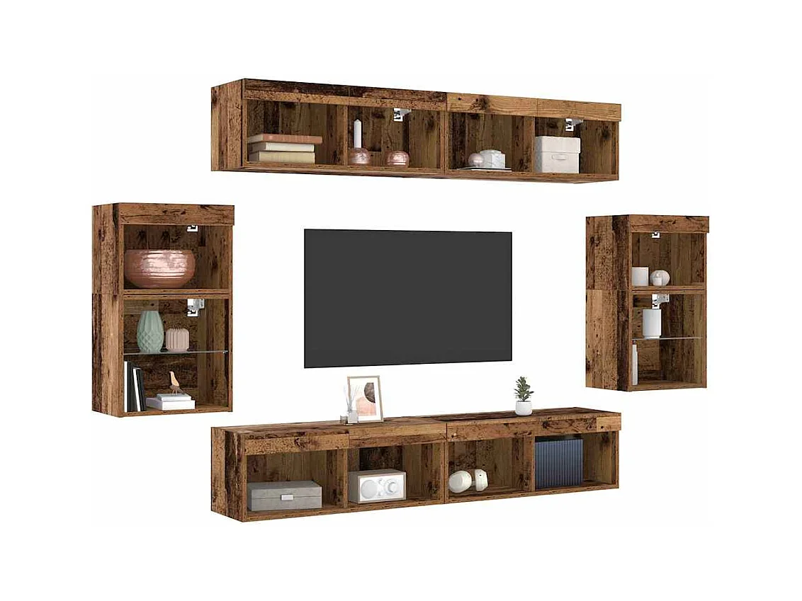 Mobiletto porta TV da 8 pezzi, legno anticato, 40 x 28,5 x 40 cm