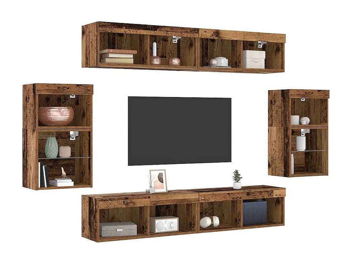 8-delig entertainmentcentrum, antiek hout, 40 x 28,5 x 40 cm