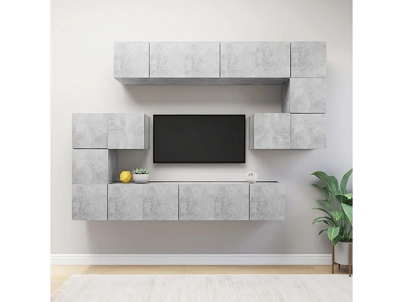 Set di mobili TV da 10 pezzi in legno ingegnerizzato grigio cemento