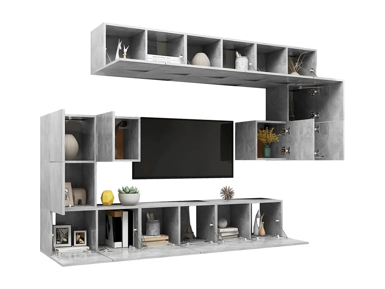 Ensemble de meubles TV 10 pcs Gris béton Bois d'ingénierie