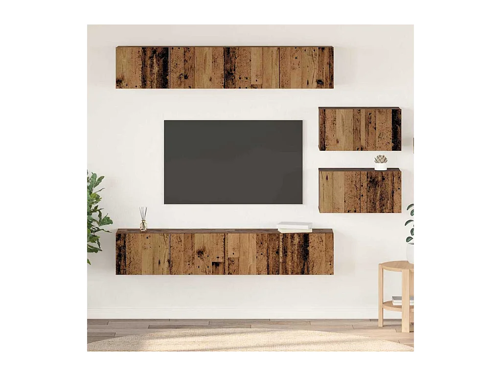 Ensemble de meubles TV Montage mural 6 pcs Bois ancien Moyen