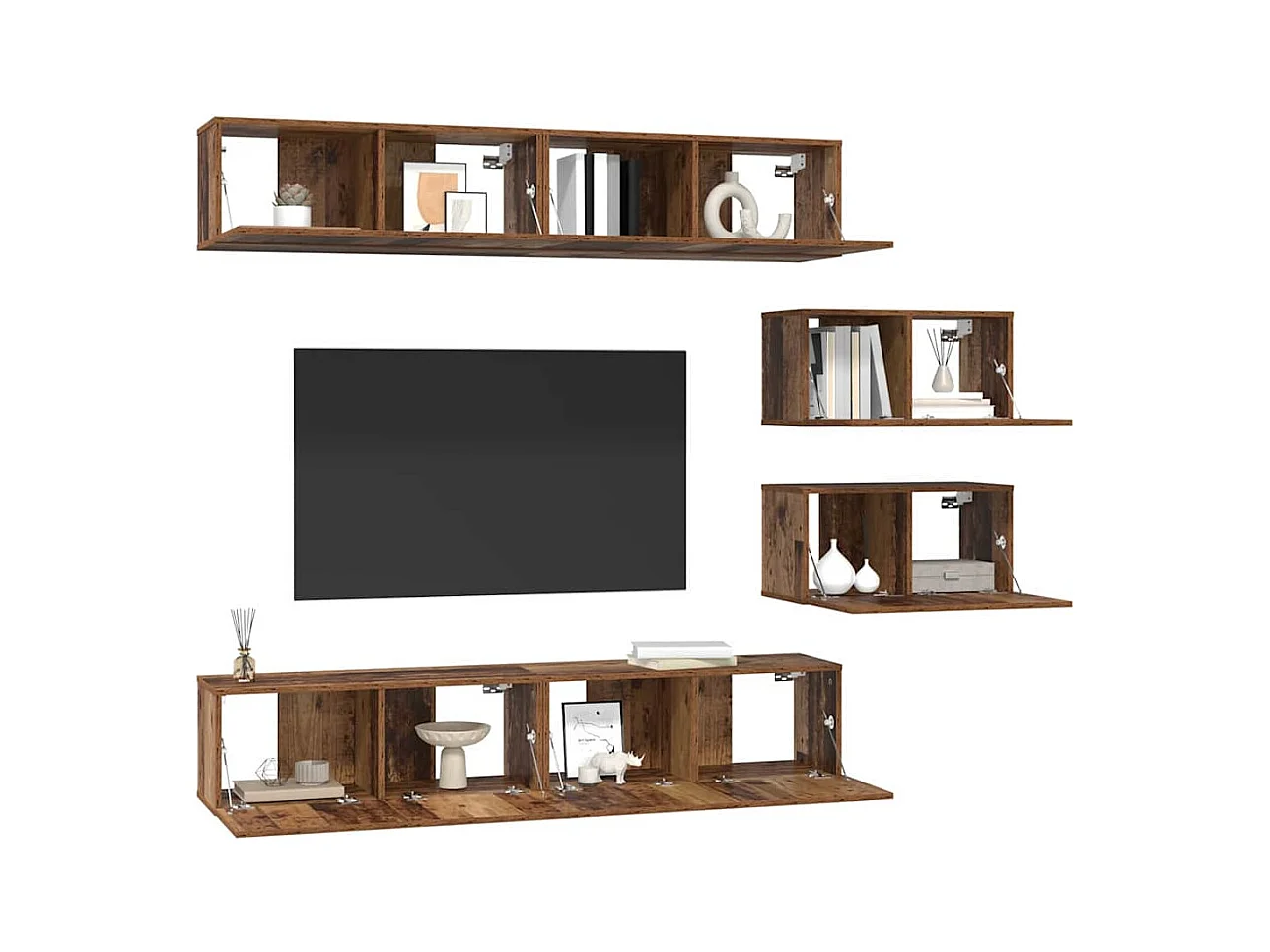 Ensemble de meubles TV Montage mural 6 pcs Bois ancien Moyen