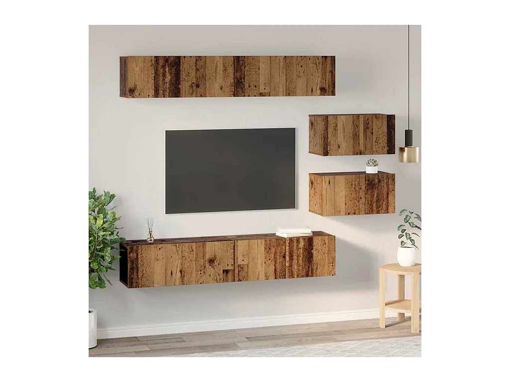 Ensemble de meubles TV Montage mural 6 pcs Bois ancien Moyen