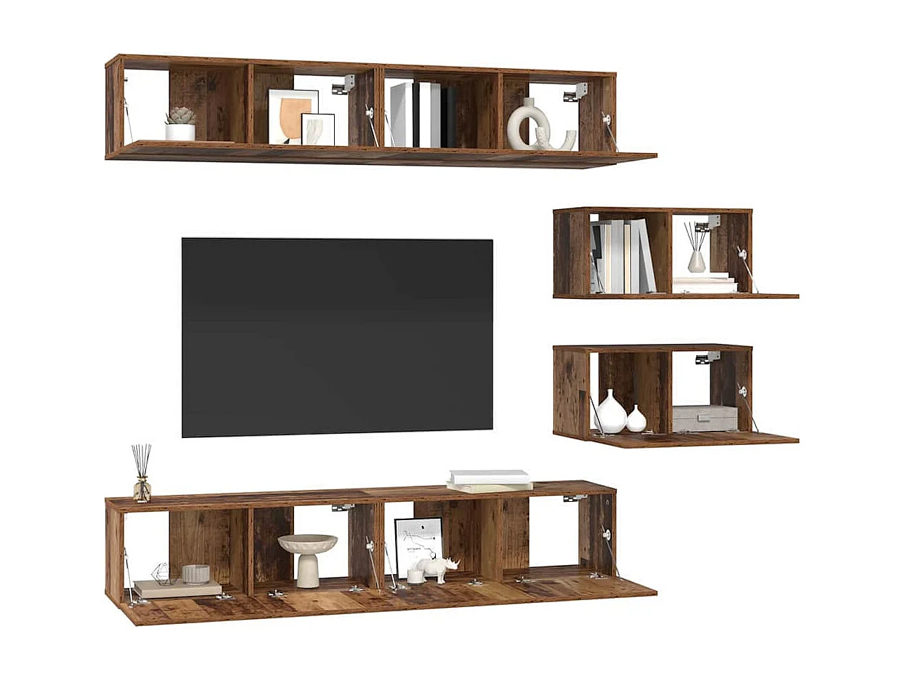 Ensemble de meubles TV Montage mural 6 pcs Bois ancien Moyen