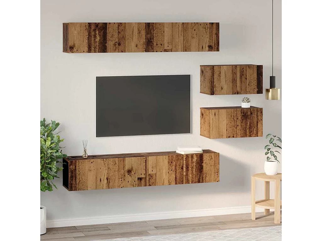 Ensemble de meubles TV Montage mural 6 pcs Bois ancien Moyen