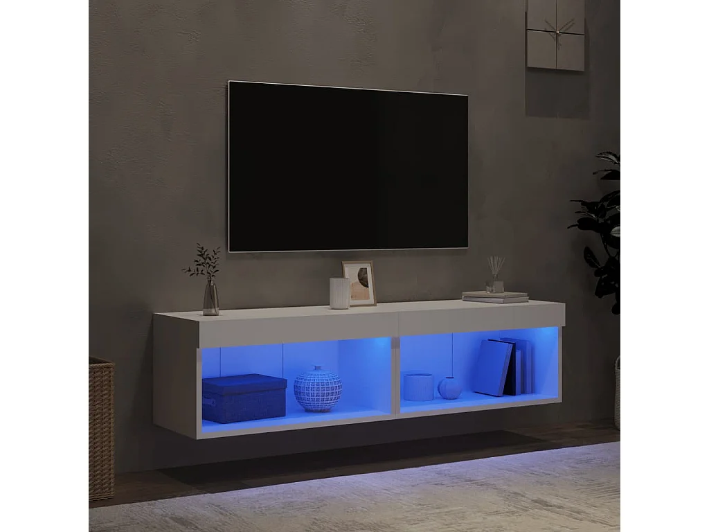 Meubles TV avec lumières LED 2 pcs blanc 60x30x30 cm
