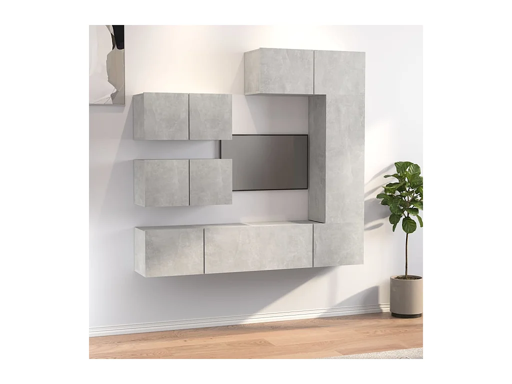 6-delige tv-meubelset Betongrijs Technisch hout