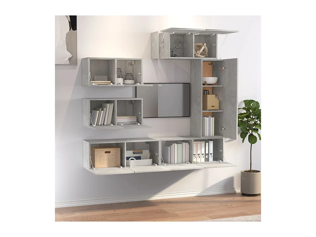 6-delige tv-meubelset Betongrijs Technisch hout