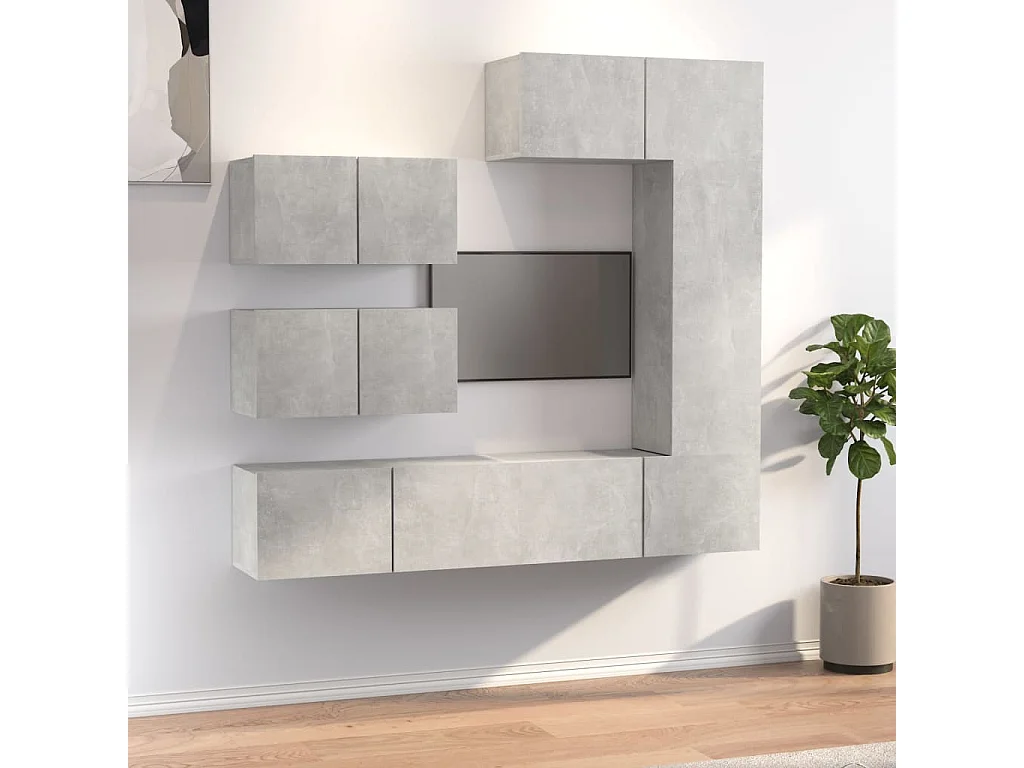 Conjunto de soporte para TV de 6 piezas en madera de ingeniería gris hormigón