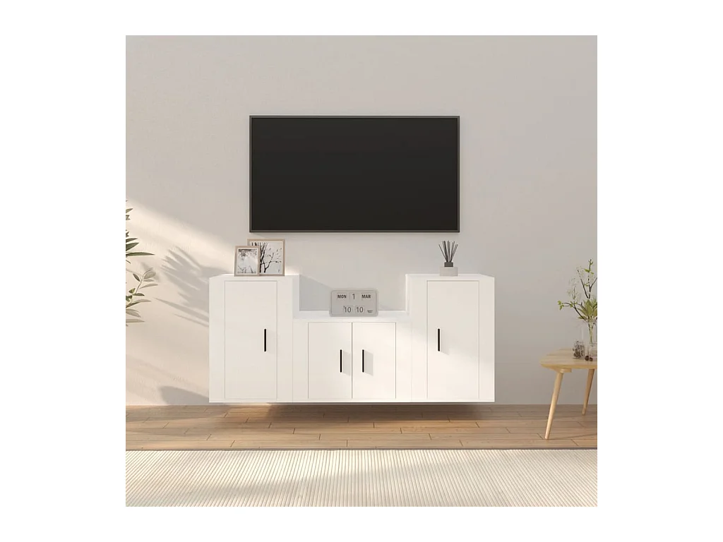 Conjunto de soporte para TV de 3 piezas de madera de ingeniería blanca