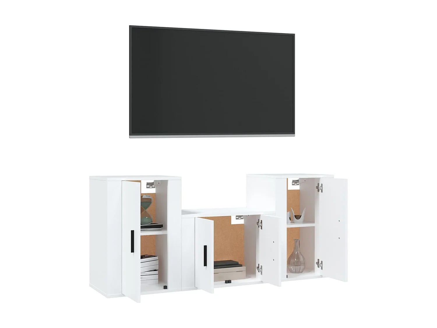 Conjunto de soporte para TV de 3 piezas de madera de ingeniería blanca