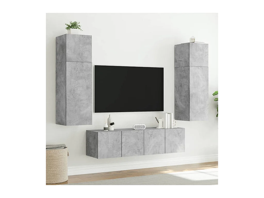 Muebles de TV de pared con luces LED 2 piezas gris hormigón 80x35x31 cm