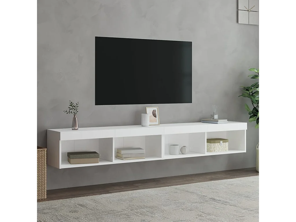 Meubles TV avec lumières LED 2 pcs blanc 100x30x30 cm