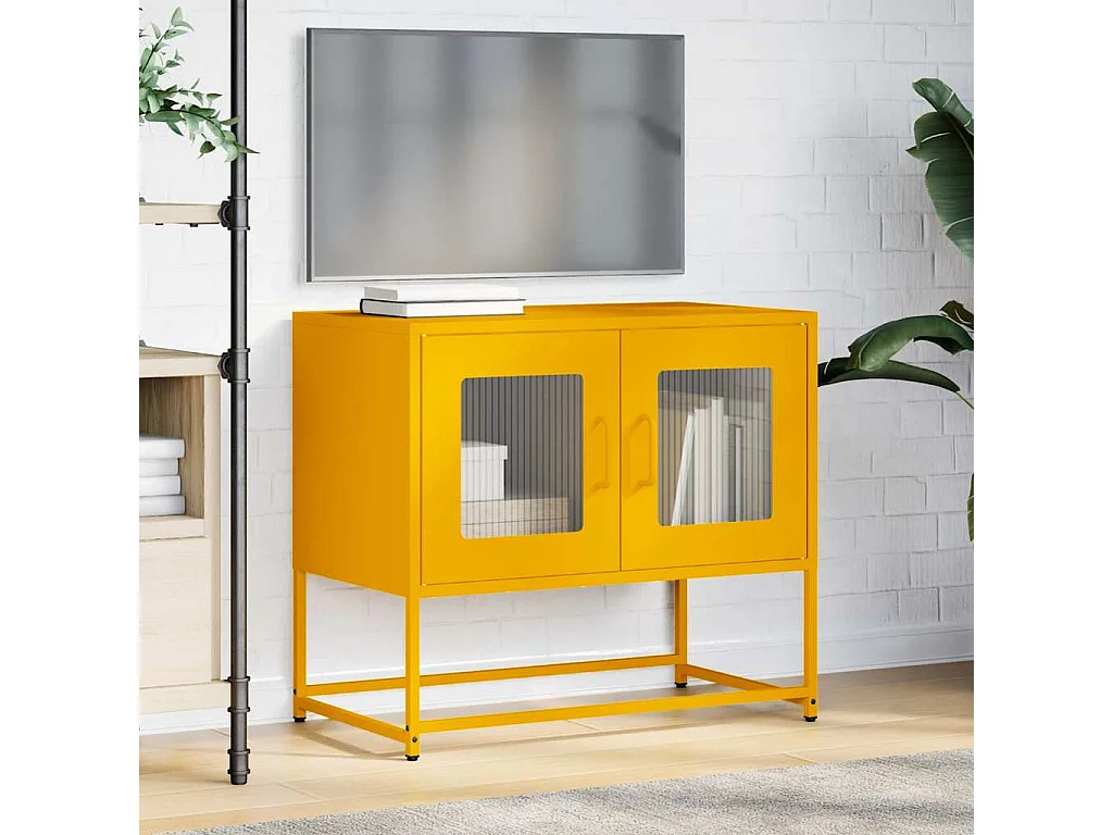 Meuble TV jaune moutarde 68x39x60,5 cm acier laminé à froid