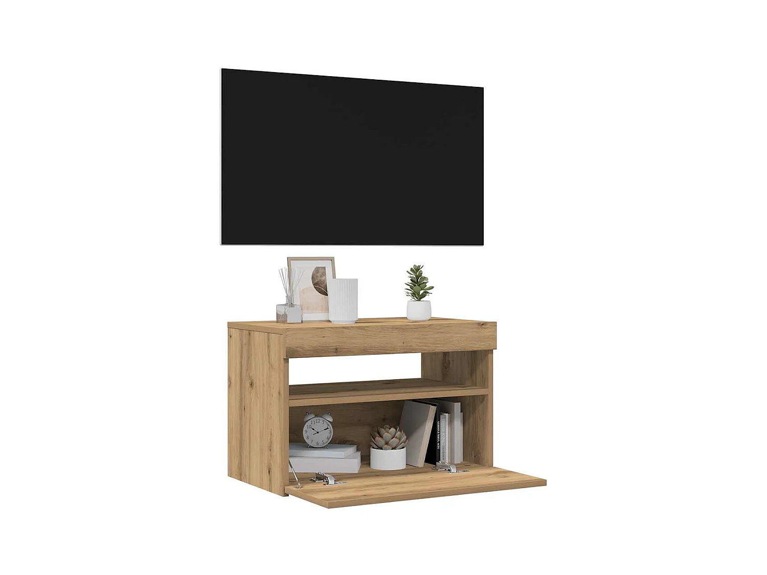 TV-kasten met LED-verlichting 2 stuks handgemaakte eiken