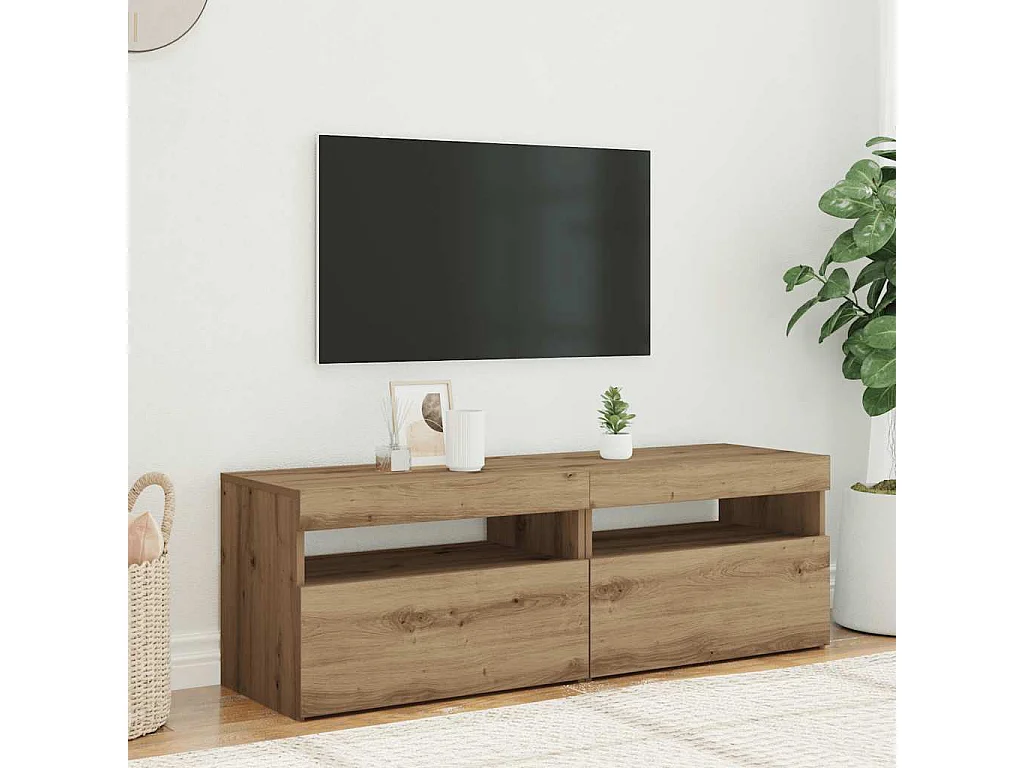 Meubles TV avec lumières LED 2 pcs chêne artisanal