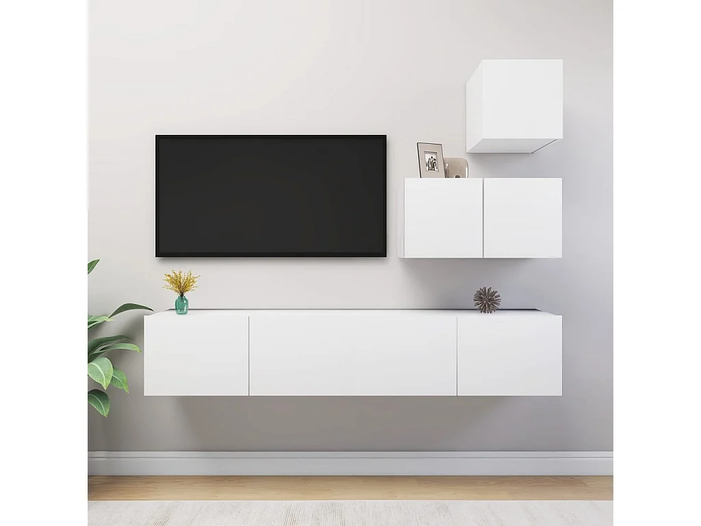 Ensemble de meubles TV 4 pcs Blanc Bois d'ingénierie