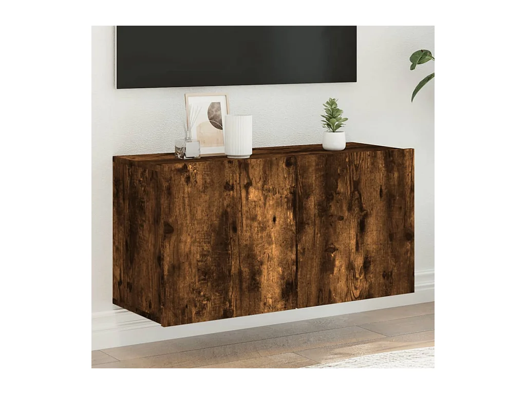 Meuble TV mural chêne fumé 80x30x41 cm