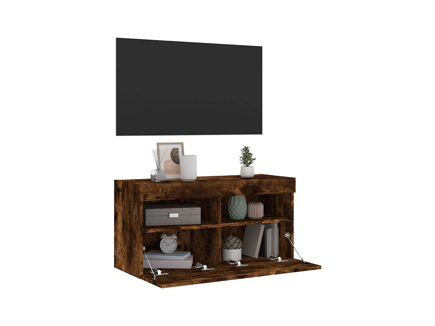 Meuble TV mural avec lumières LED chêne fumé 80x30x40 cm