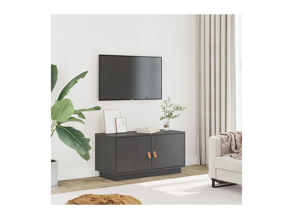Grauer TV-Schrank 80x34x40 cm Massivholz Kiefer