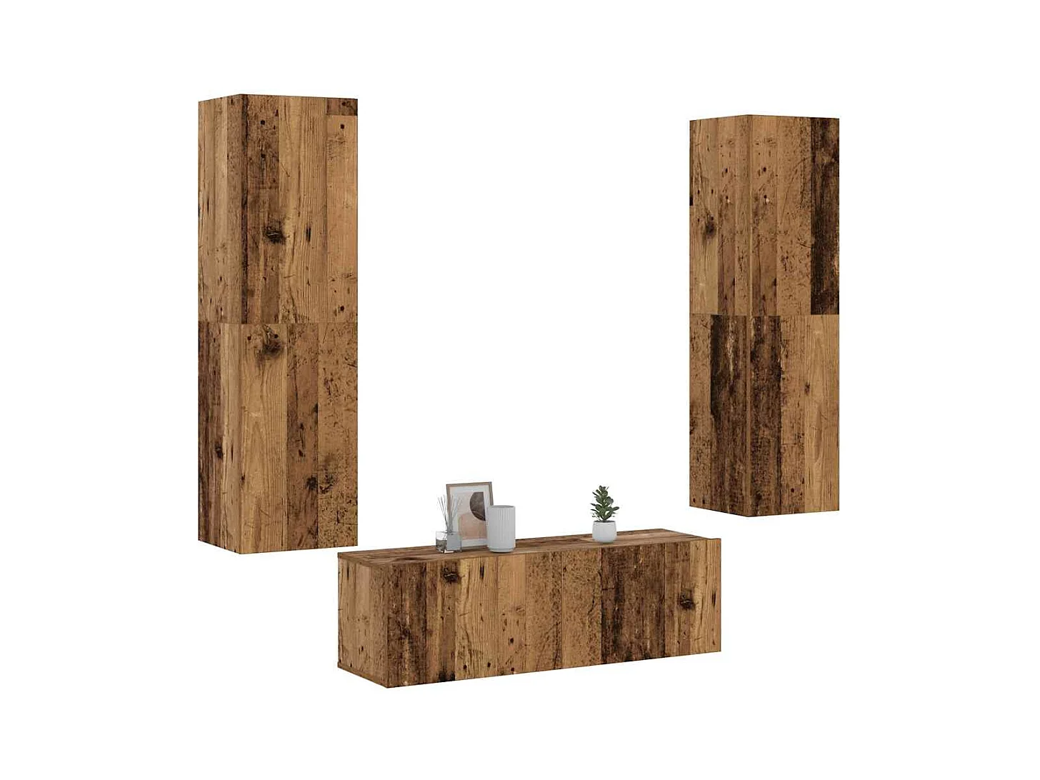 Mobili TV da parete a 3 pezzi, legno vecchio, legno ingegnerizzato