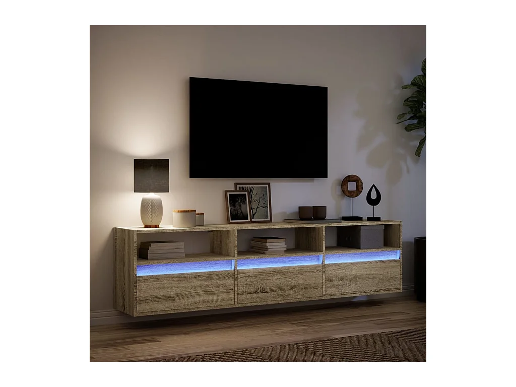Wandmeubel met LED Sonoma eiken 180x31x45 cm