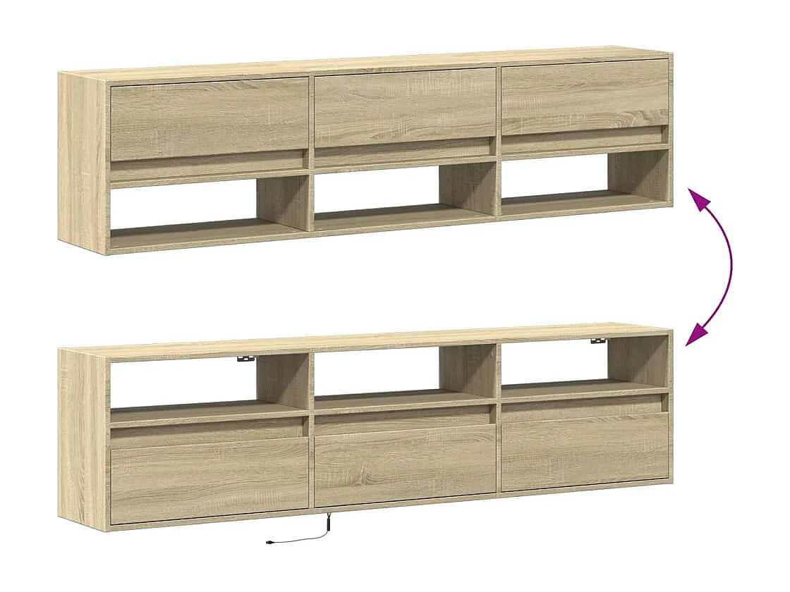 Wandmeubel met LED Sonoma eiken 180x31x45 cm