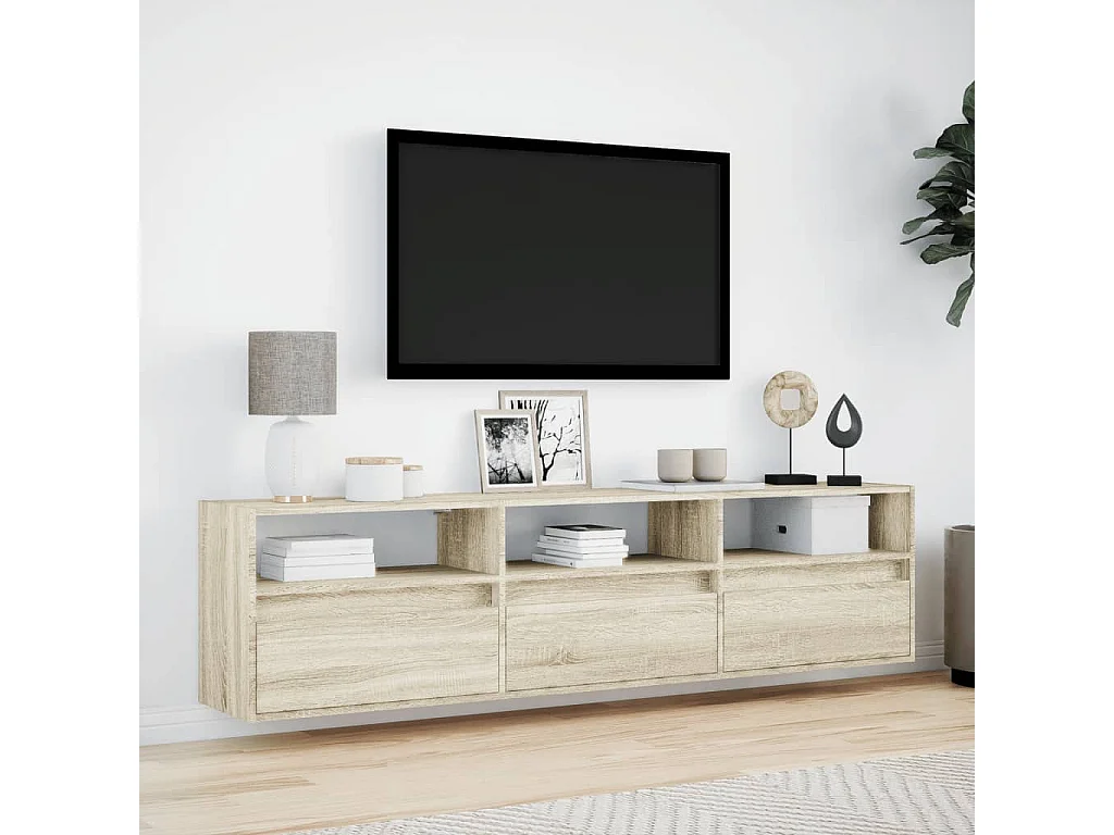Mobile TV a parete con LED Rovere Sonoma 180x31x45 cm