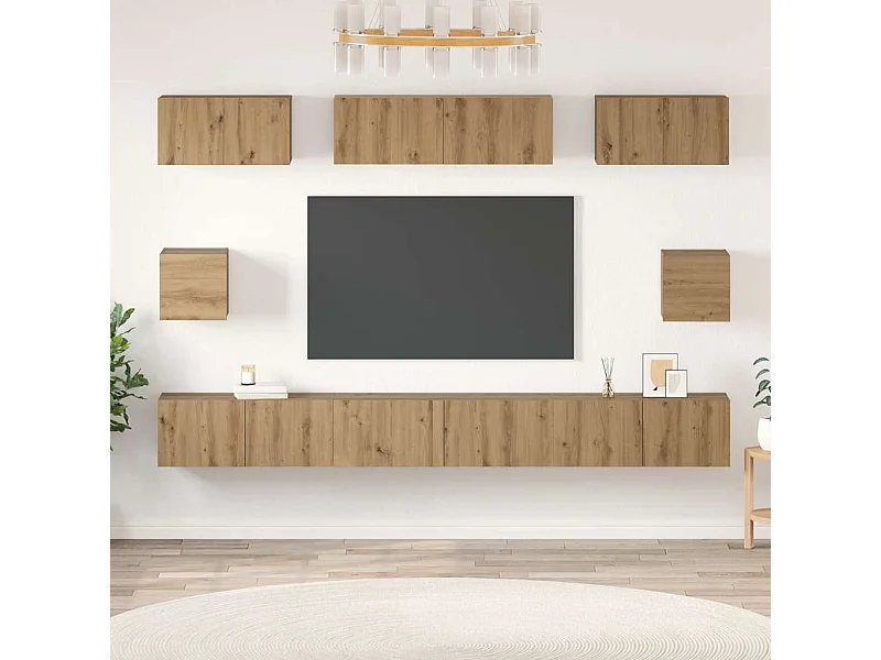 Conjunto de soporte para TV de 8 piezas, roble artesanal, madera de ingeniería
