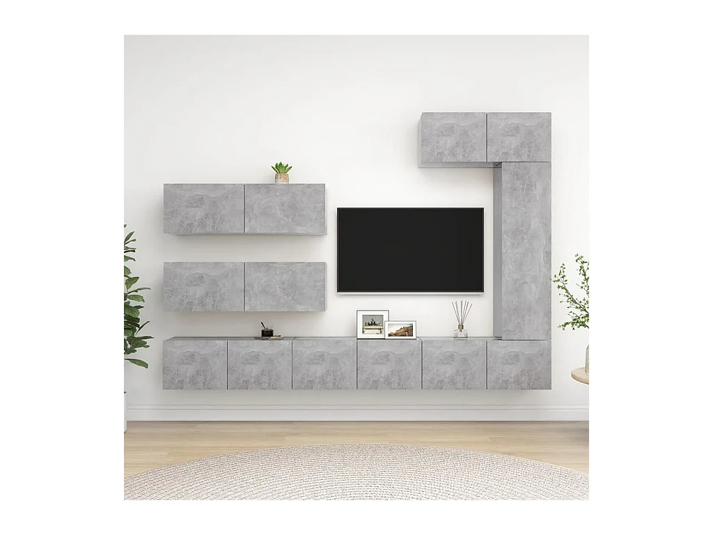 Ensemble de meubles TV 7 pcs Gris béton Bois d'ingénierie