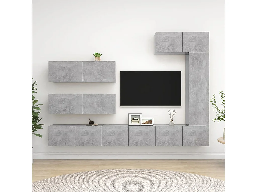 Set di mobili porta TV grigio cemento da 7 pezzi in legno ingegnerizzato