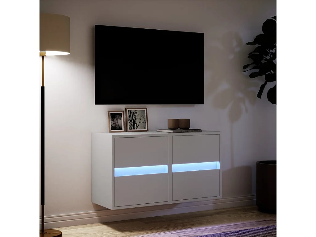Mobili porta TV a parete con luci LED 2 pezzi bianco 41x31x45 cm